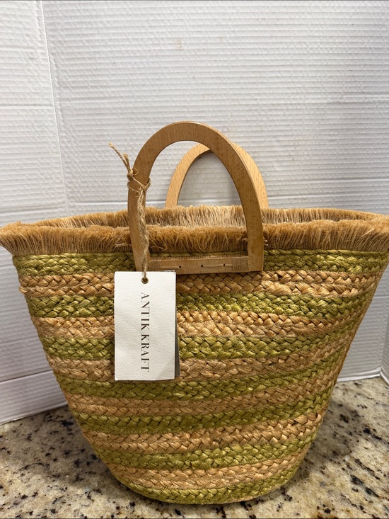 Antik Kraft Handbags - Antik Kraft Dark Citron Jute Straw Tote Purse NWT